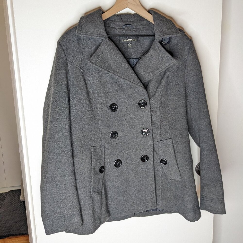 1 Madison Gray Grey Peacoat Pockets Detachable Hood Size Large Classic Outdoor